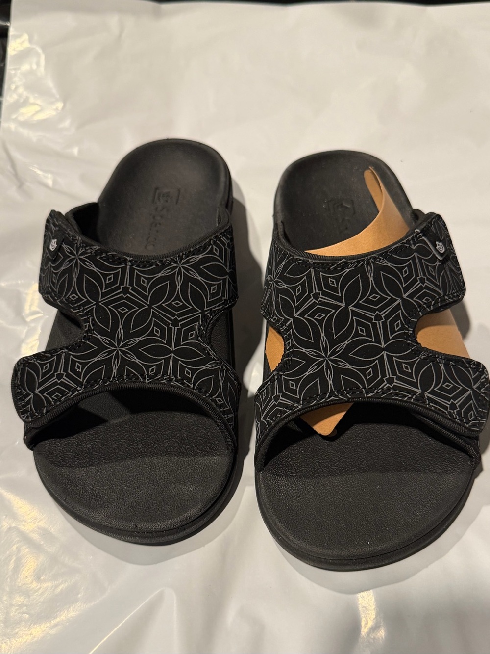 Spenco Black Patterned Slide Sandals